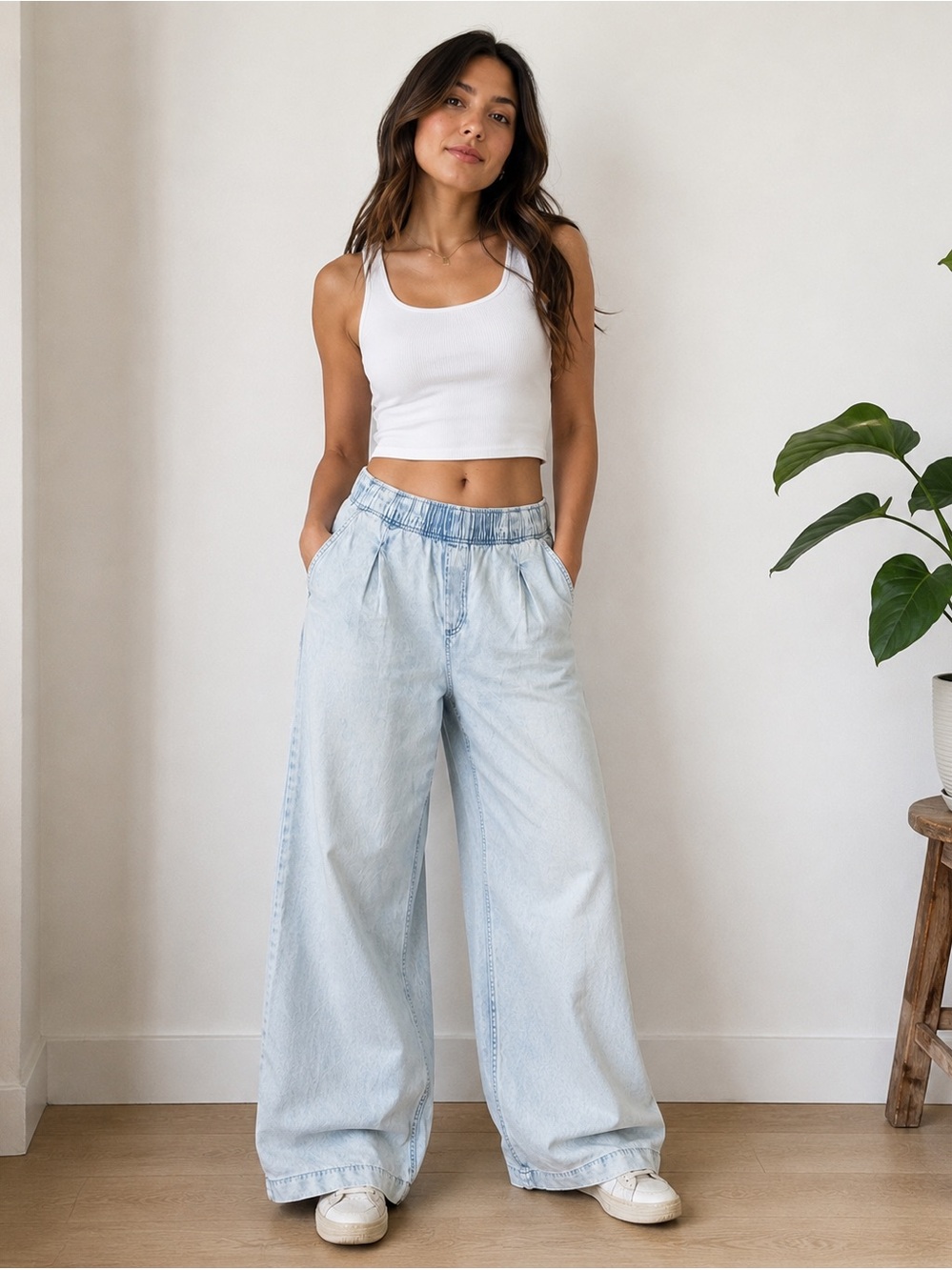 GAP Light Wash Baggy Wide Leg Jeans Pull-On Elastic Waist Y2K. Size MP